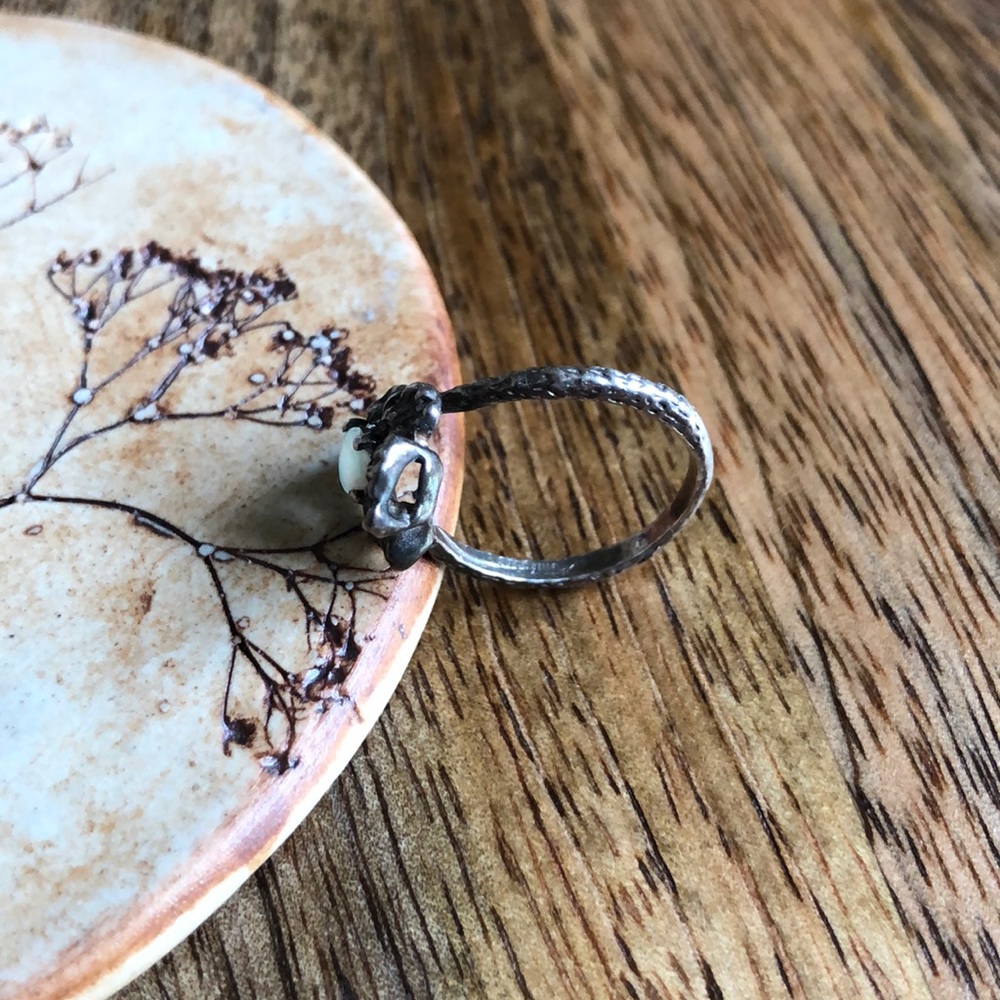 VINTAGE Brutalist Modernist Sterling Opal Ring, 6 - Picture 6 of 16